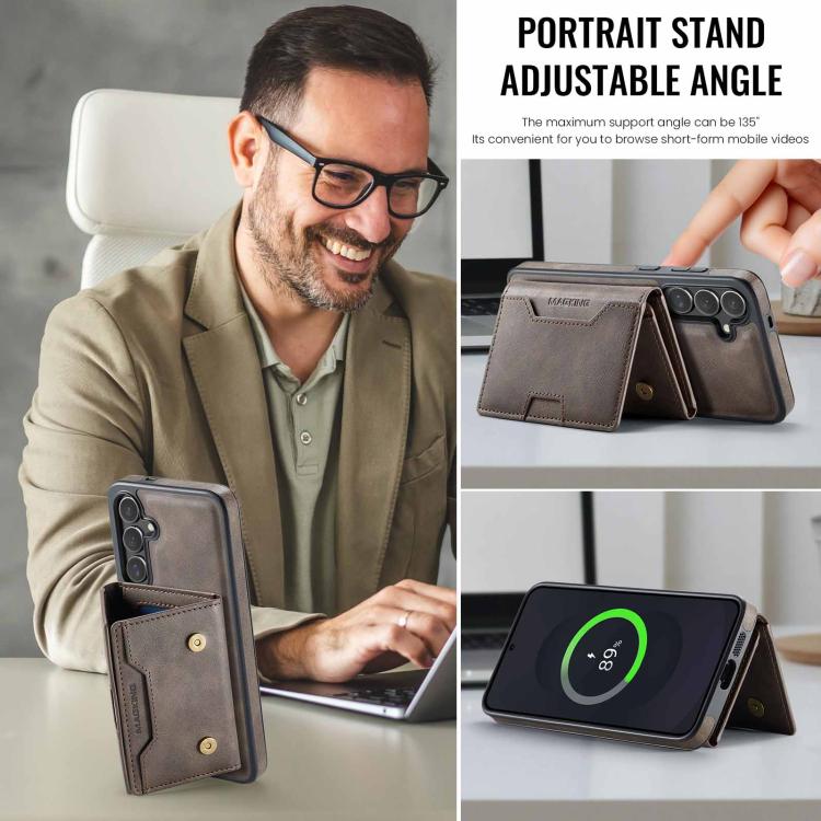 For Samsung Galaxy S25 FE 5G MAGKING K4 Series MagSafe RFID Tri-fold Card Bag Detachable Phone Case