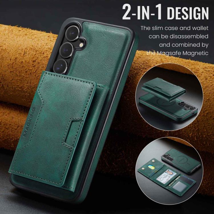 For Samsung Galaxy S25 FE 5G MAGKING K4 Series MagSafe RFID Tri-fold Card Bag Detachable Phone Case