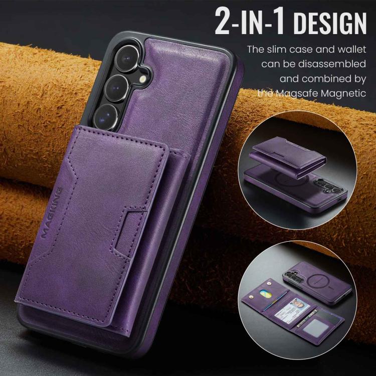 For Samsung Galaxy S25 FE 5G MAGKING K4 Series MagSafe RFID Tri-fold Card Bag Detachable Phone Case
