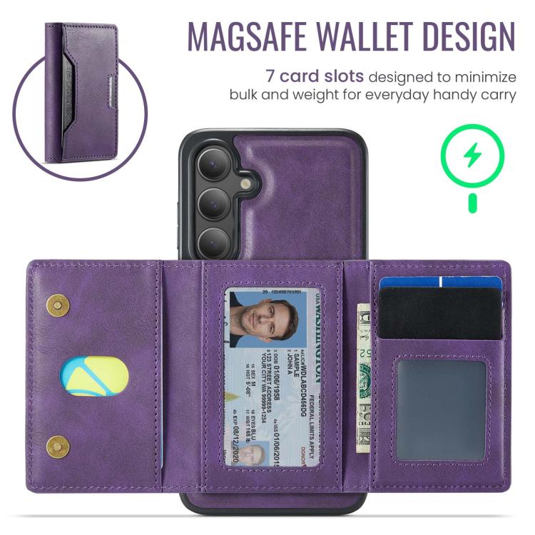 For Samsung Galaxy S25 FE 5G MAGKING K4 Series MagSafe RFID Tri-fold Card Bag Detachable Phone Case