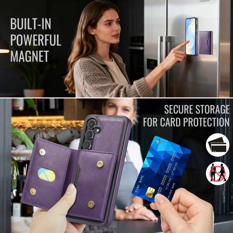 For Samsung Galaxy S25 FE 5G MAGKING K4 Series MagSafe RFID Tri-fold Card Bag Detachable Phone Case
