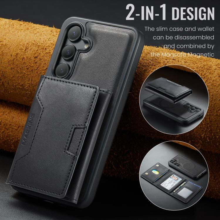 For Samsung Galaxy S25 5G MAGKING K4 Series MagSafe RFID Tri-fold Card Bag Detachable Phone Case
