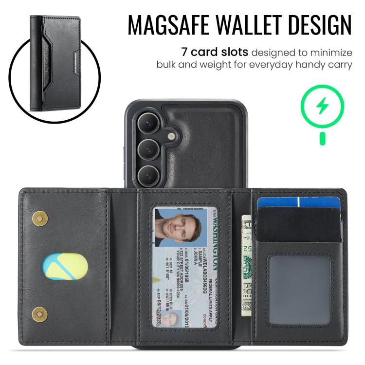 For Samsung Galaxy S25 5G MAGKING K4 Series MagSafe RFID Tri-fold Card Bag Detachable Phone Case