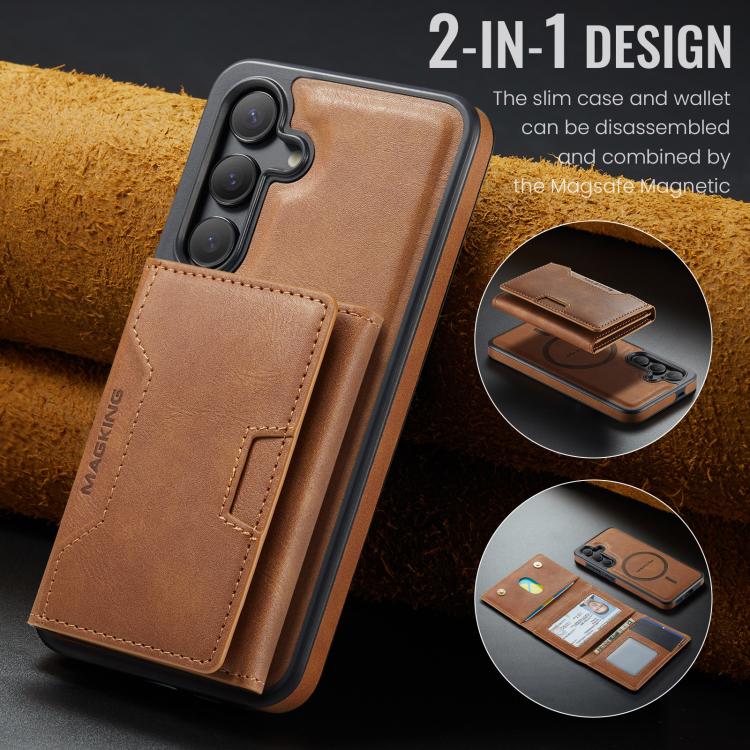 For Samsung Galaxy S25 5G MAGKING K4 Series MagSafe RFID Tri-fold Card Bag Detachable Phone Case