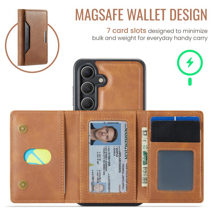 For Samsung Galaxy S25 5G MAGKING K4 Series MagSafe RFID Tri-fold Card Bag Detachable Phone Case