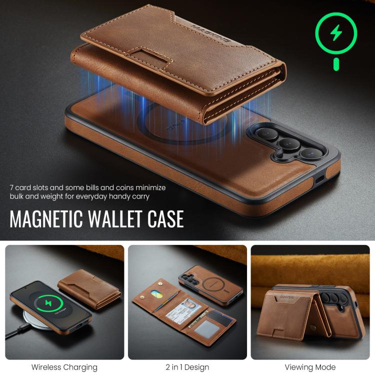 For Samsung Galaxy S25 5G MAGKING K4 Series MagSafe RFID Tri-fold Card Bag Detachable Phone Case