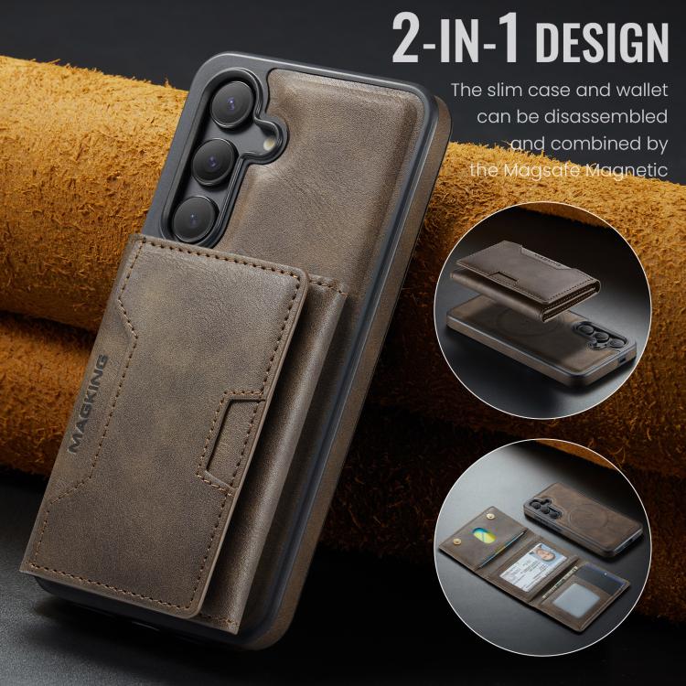 For Samsung Galaxy S25 5G MAGKING K4 Series MagSafe RFID Tri-fold Card Bag Detachable Phone Case