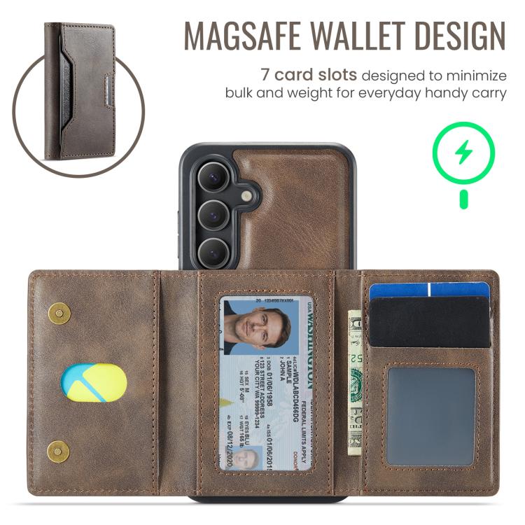 For Samsung Galaxy S25 5G MAGKING K4 Series MagSafe RFID Tri-fold Card Bag Detachable Phone Case