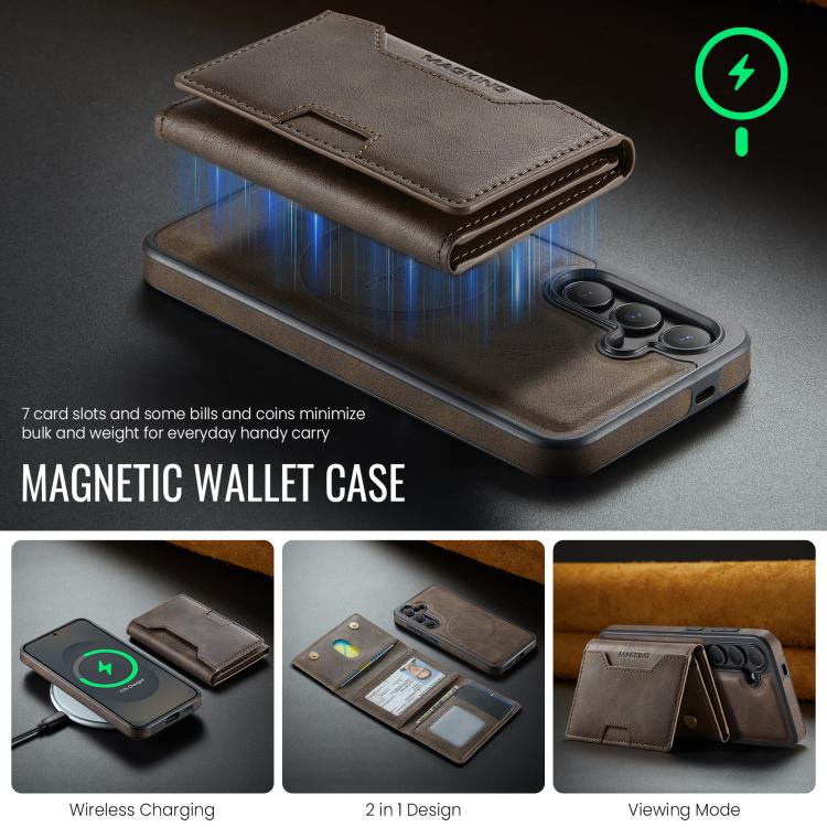 For Samsung Galaxy S25 5G MAGKING K4 Series MagSafe RFID Tri-fold Card Bag Detachable Phone Case