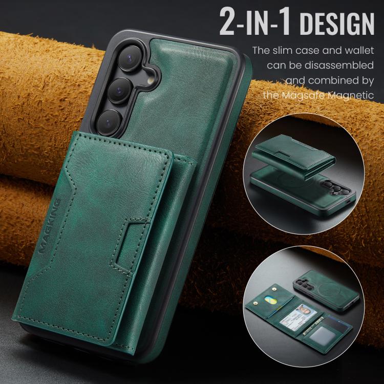 For Samsung Galaxy S25 5G MAGKING K4 Series MagSafe RFID Tri-fold Card Bag Detachable Phone Case