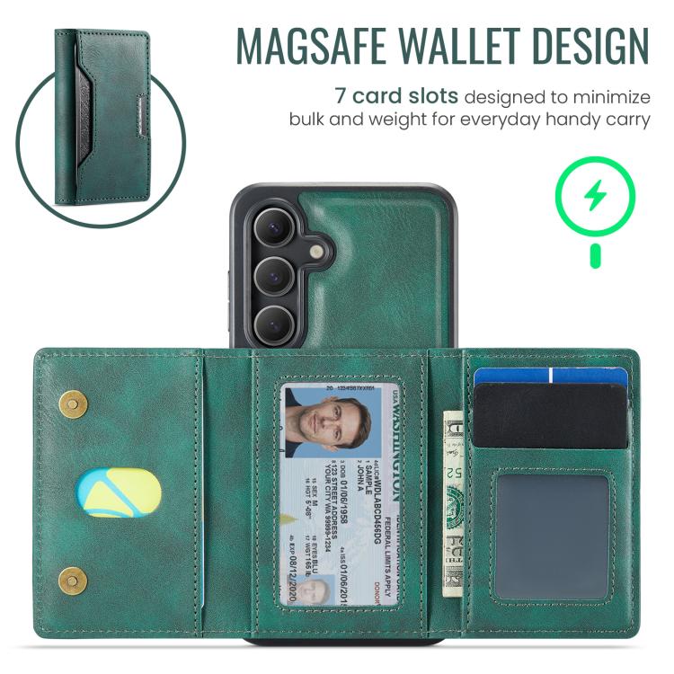 For Samsung Galaxy S25 5G MAGKING K4 Series MagSafe RFID Tri-fold Card Bag Detachable Phone Case