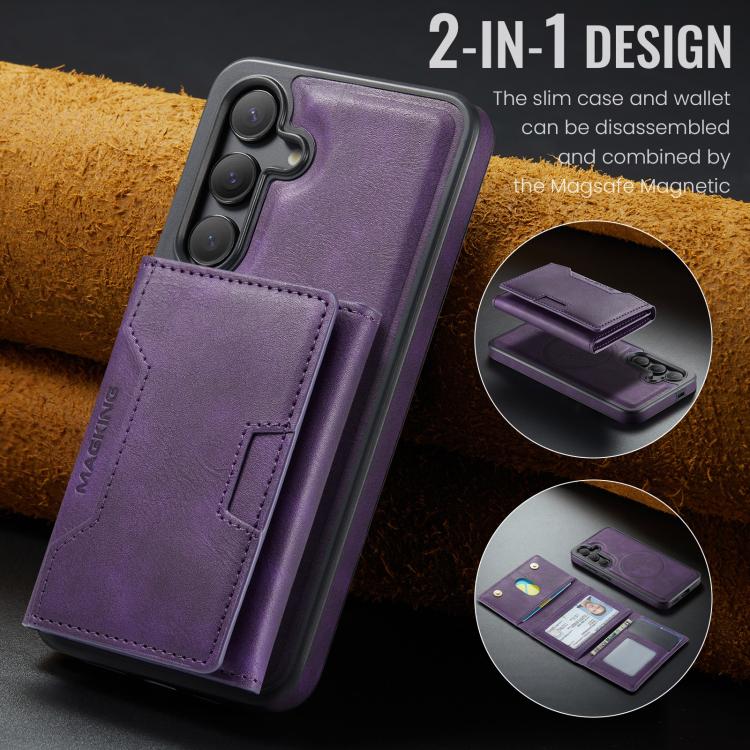 For Samsung Galaxy S25 5G MAGKING K4 Series MagSafe RFID Tri-fold Card Bag Detachable Phone Case