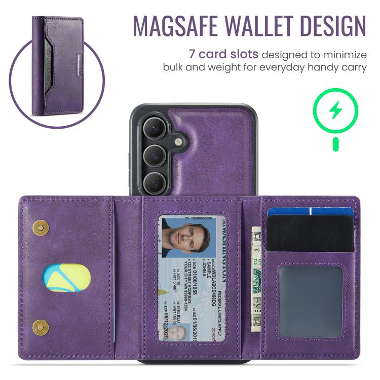 For Samsung Galaxy S25 5G MAGKING K4 Series MagSafe RFID Tri-fold Card Bag Detachable Phone Case