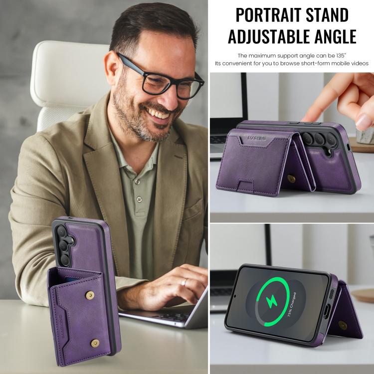 For Samsung Galaxy S25 5G MAGKING K4 Series MagSafe RFID Tri-fold Card Bag Detachable Phone Case