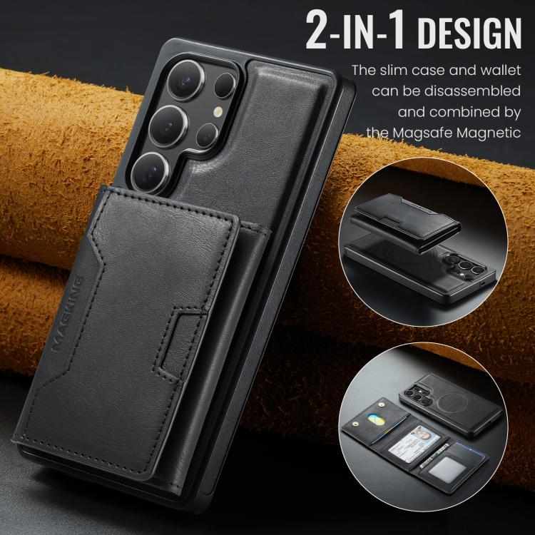 For Samsung Galaxy S25 Ultra 5G MAGKING K4 Series MagSafe RFID Tri-fold Card Bag Detachable Phone Case