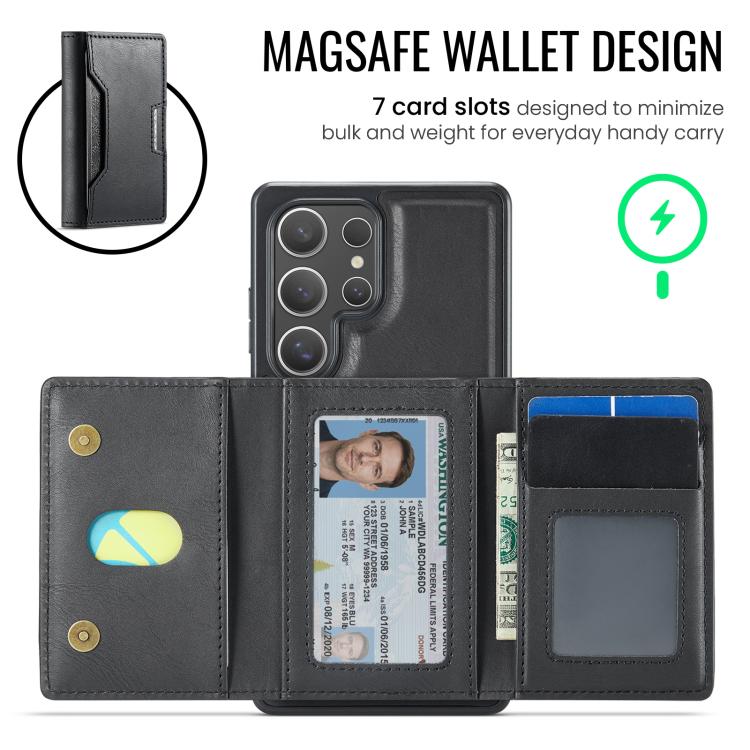 For Samsung Galaxy S25 Ultra 5G MAGKING K4 Series MagSafe RFID Tri-fold Card Bag Detachable Phone Case