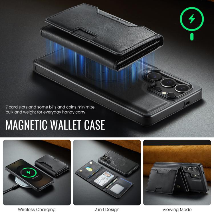 For Samsung Galaxy S25 Ultra 5G MAGKING K4 Series MagSafe RFID Tri-fold Card Bag Detachable Phone Case