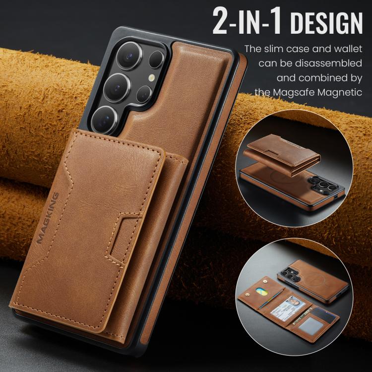 For Samsung Galaxy S25 Ultra 5G MAGKING K4 Series MagSafe RFID Tri-fold Card Bag Detachable Phone Case
