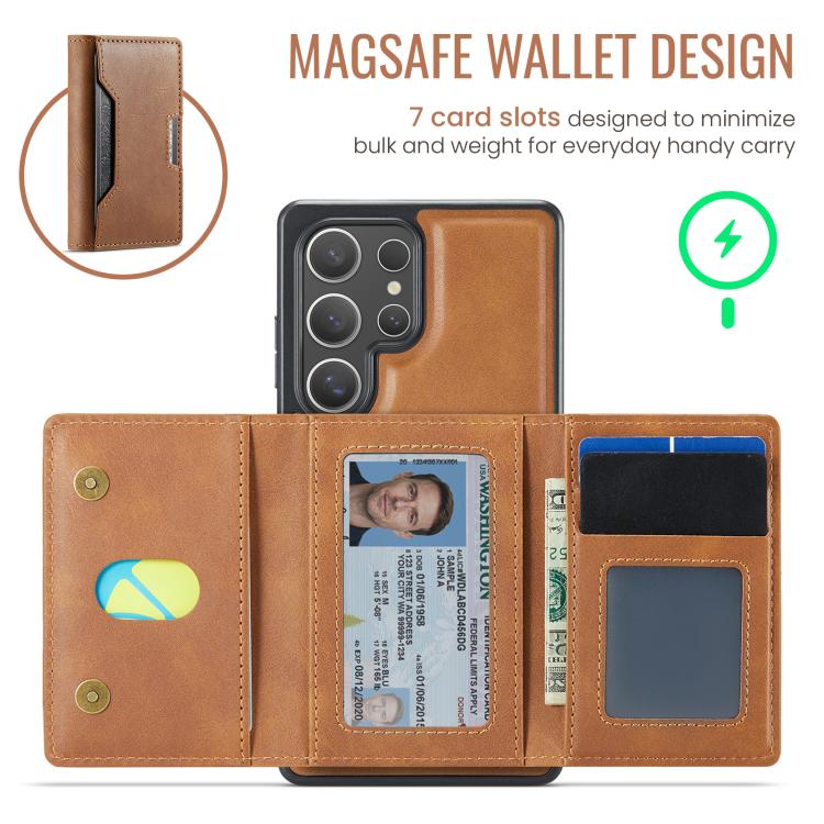 For Samsung Galaxy S25 Ultra 5G MAGKING K4 Series MagSafe RFID Tri-fold Card Bag Detachable Phone Case