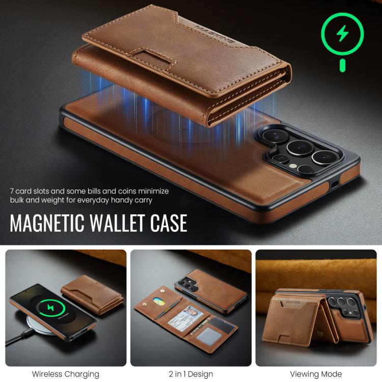 For Samsung Galaxy S25 Ultra 5G MAGKING K4 Series MagSafe RFID Tri-fold Card Bag Detachable Phone Case