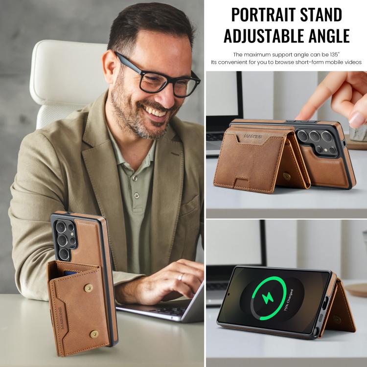 For Samsung Galaxy S25 Ultra 5G MAGKING K4 Series MagSafe RFID Tri-fold Card Bag Detachable Phone Case