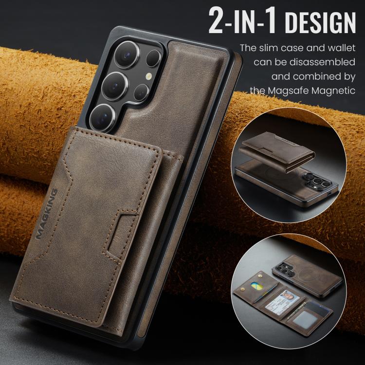 For Samsung Galaxy S25 Ultra 5G MAGKING K4 Series MagSafe RFID Tri-fold Card Bag Detachable Phone Case