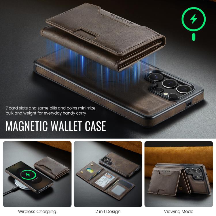 For Samsung Galaxy S25 Ultra 5G MAGKING K4 Series MagSafe RFID Tri-fold Card Bag Detachable Phone Case