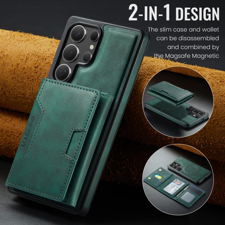 For Samsung Galaxy S25 Ultra 5G MAGKING K4 Series MagSafe RFID Tri-fold Card Bag Detachable Phone Case