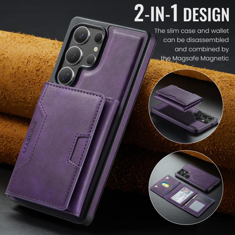 For Samsung Galaxy S25 Ultra 5G MAGKING K4 Series MagSafe RFID Tri-fold Card Bag Detachable Phone Case