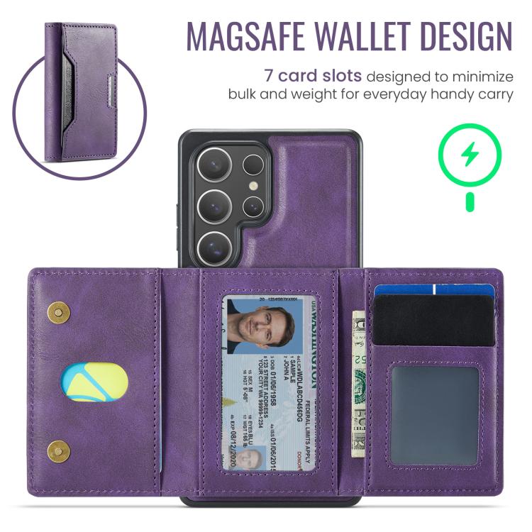 For Samsung Galaxy S25 Ultra 5G MAGKING K4 Series MagSafe RFID Tri-fold Card Bag Detachable Phone Case