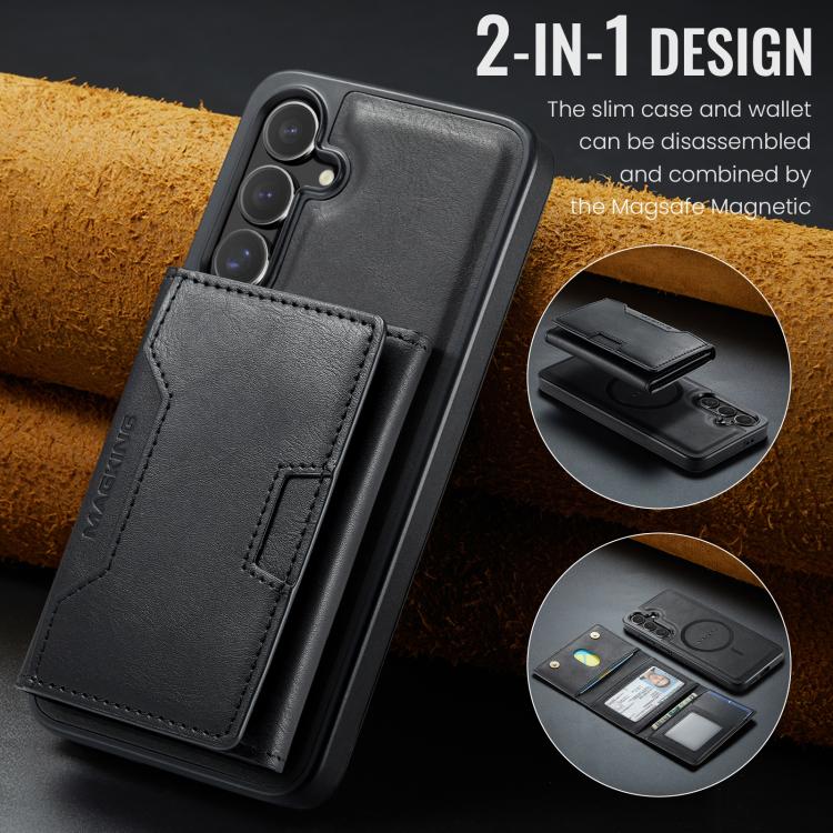 For Samsung Galaxy S24 FE 5G MAGKING K4 Series MagSafe RFID Tri-fold Card Bag Detachable Phone Case