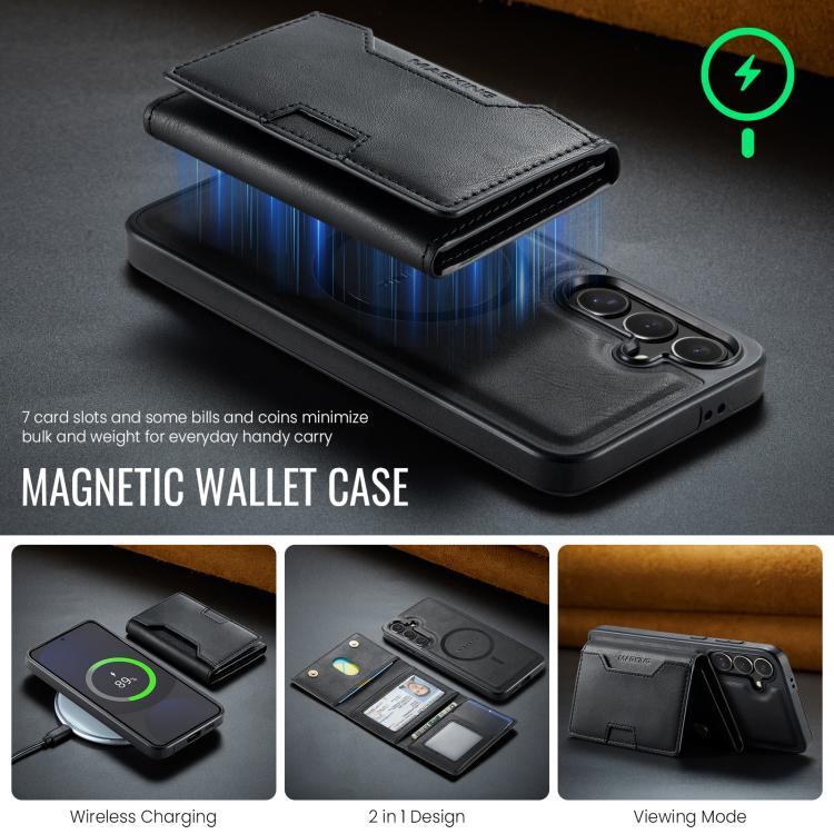 For Samsung Galaxy S24 FE 5G MAGKING K4 Series MagSafe RFID Tri-fold Card Bag Detachable Phone Case