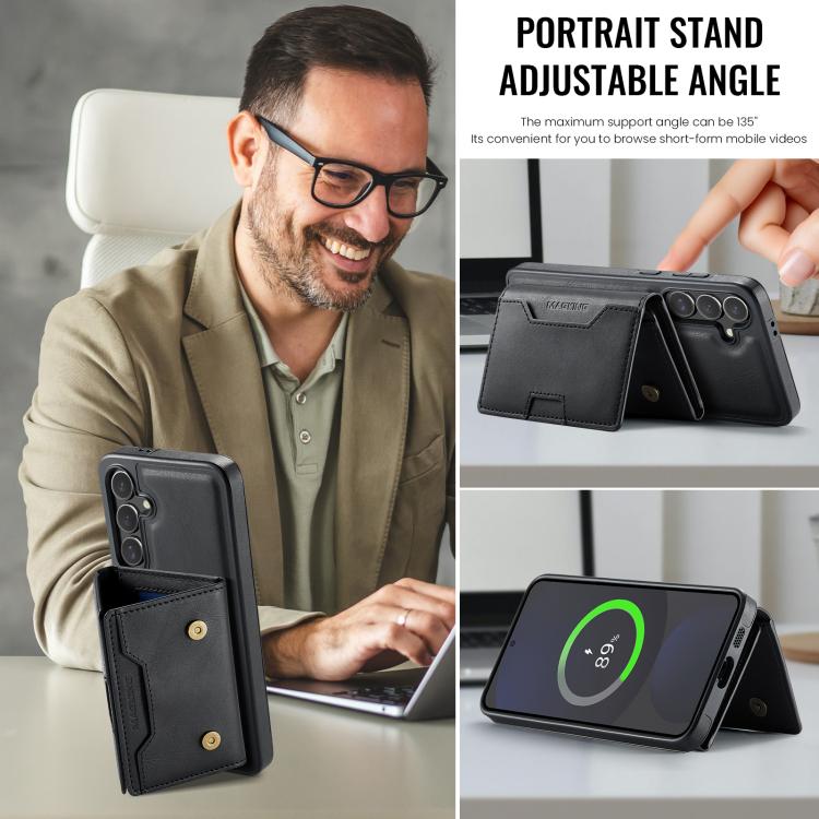For Samsung Galaxy S24 FE 5G MAGKING K4 Series MagSafe RFID Tri-fold Card Bag Detachable Phone Case
