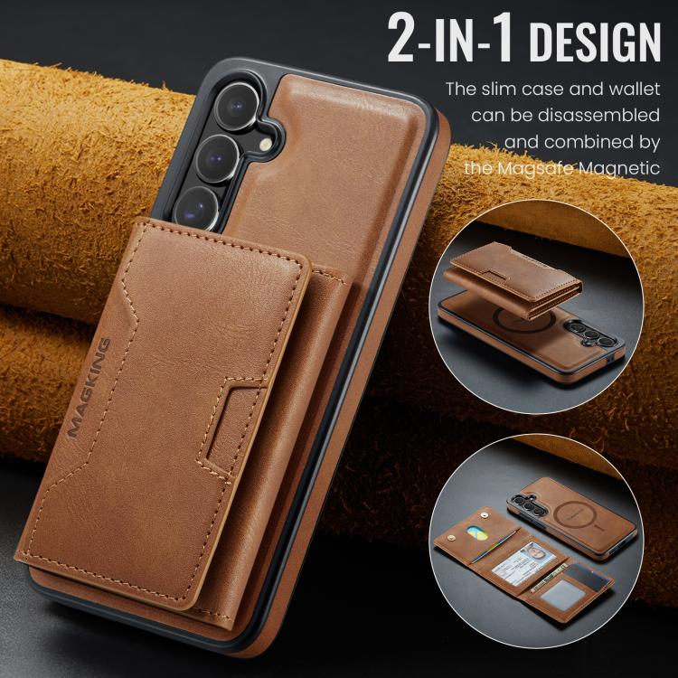 For Samsung Galaxy S24 FE 5G MAGKING K4 Series MagSafe RFID Tri-fold Card Bag Detachable Phone Case