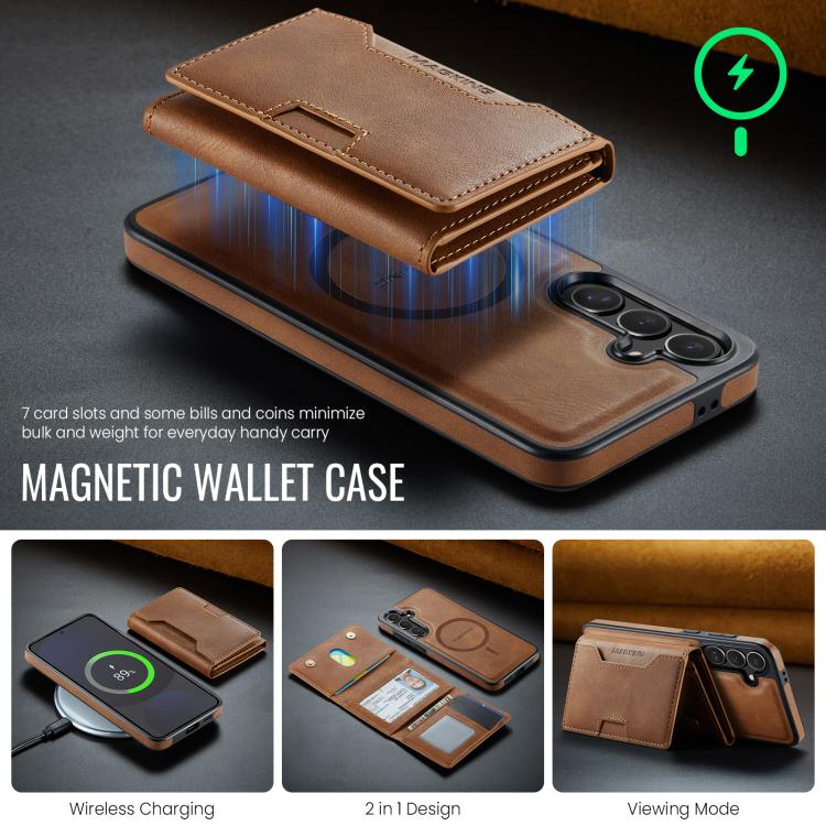 For Samsung Galaxy S24 FE 5G MAGKING K4 Series MagSafe RFID Tri-fold Card Bag Detachable Phone Case