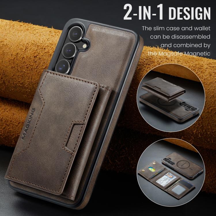 For Samsung Galaxy S24 FE 5G MAGKING K4 Series MagSafe RFID Tri-fold Card Bag Detachable Phone Case