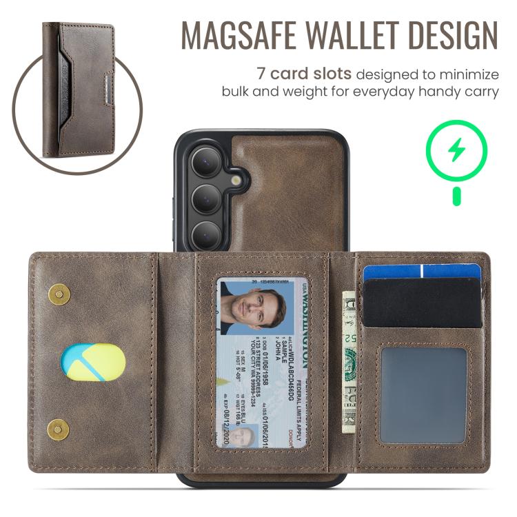 For Samsung Galaxy S24 FE 5G MAGKING K4 Series MagSafe RFID Tri-fold Card Bag Detachable Phone Case
