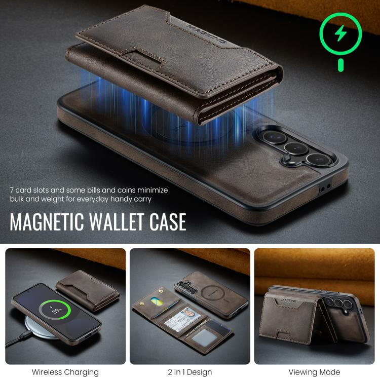 For Samsung Galaxy S24 FE 5G MAGKING K4 Series MagSafe RFID Tri-fold Card Bag Detachable Phone Case