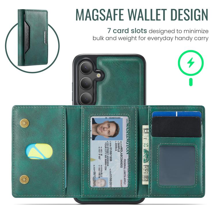 For Samsung Galaxy S24 FE 5G MAGKING K4 Series MagSafe RFID Tri-fold Card Bag Detachable Phone Case