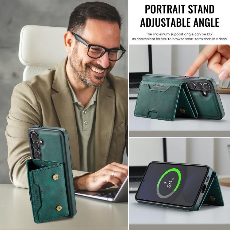 For Samsung Galaxy S24 FE 5G MAGKING K4 Series MagSafe RFID Tri-fold Card Bag Detachable Phone Case