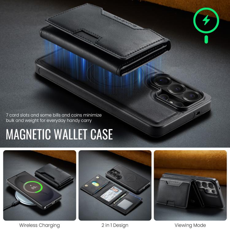 For Samsung Galaxy S26 Ultra 5G MAGKING K4 Series MagSafe RFID Tri-fold Card Bag Detachable Phone Case