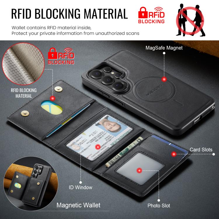 For Samsung Galaxy S26 Ultra 5G MAGKING K4 Series MagSafe RFID Tri-fold Card Bag Detachable Phone Case
