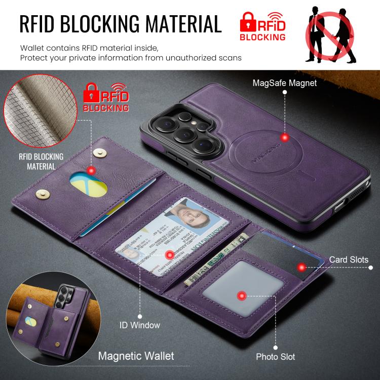 For Samsung Galaxy S26 Ultra 5G MAGKING K4 Series MagSafe RFID Tri-fold Card Bag Detachable Phone Case