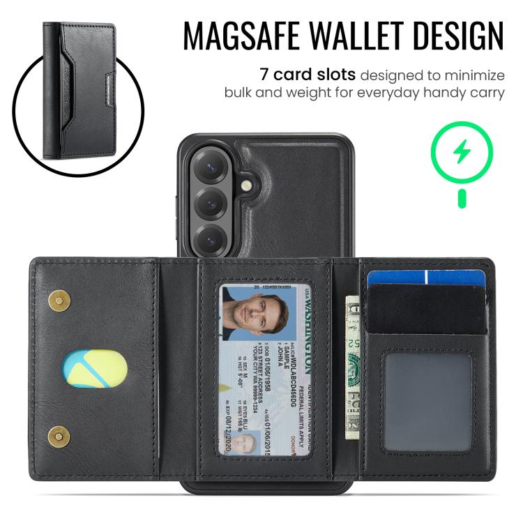For Samsung Galaxy S26+ 5G MAGKING K4 Series MagSafe RFID Tri-fold Card Bag Detachable Phone Case