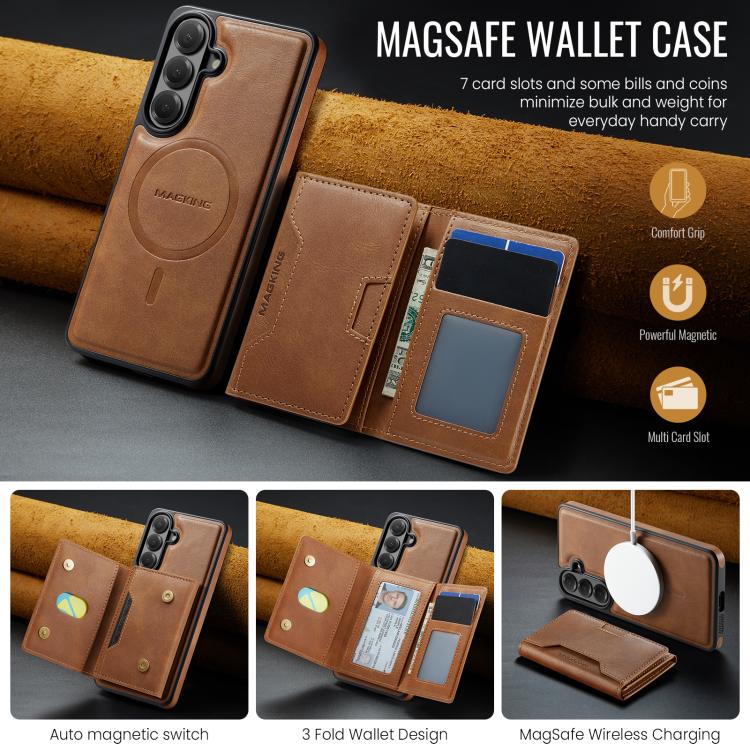 For Samsung Galaxy S26+ 5G MAGKING K4 Series MagSafe RFID Tri-fold Card Bag Detachable Phone Case