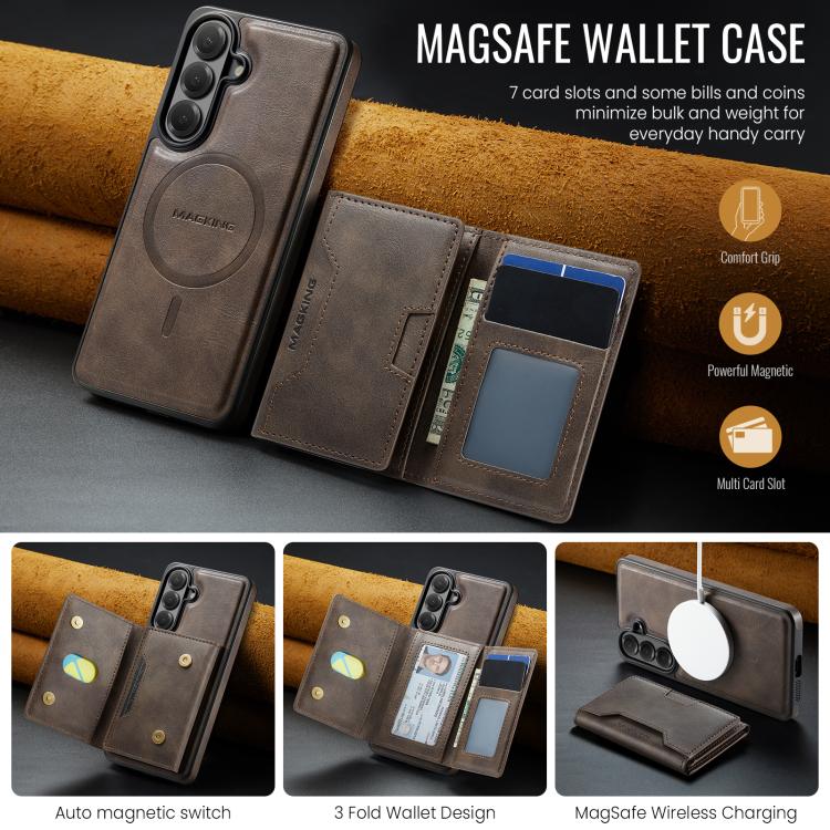 For Samsung Galaxy S26+ 5G MAGKING K4 Series MagSafe RFID Tri-fold Card Bag Detachable Phone Case