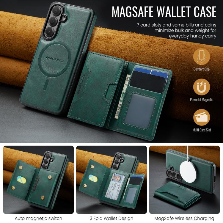 For Samsung Galaxy S26+ 5G MAGKING K4 Series MagSafe RFID Tri-fold Card Bag Detachable Phone Case
