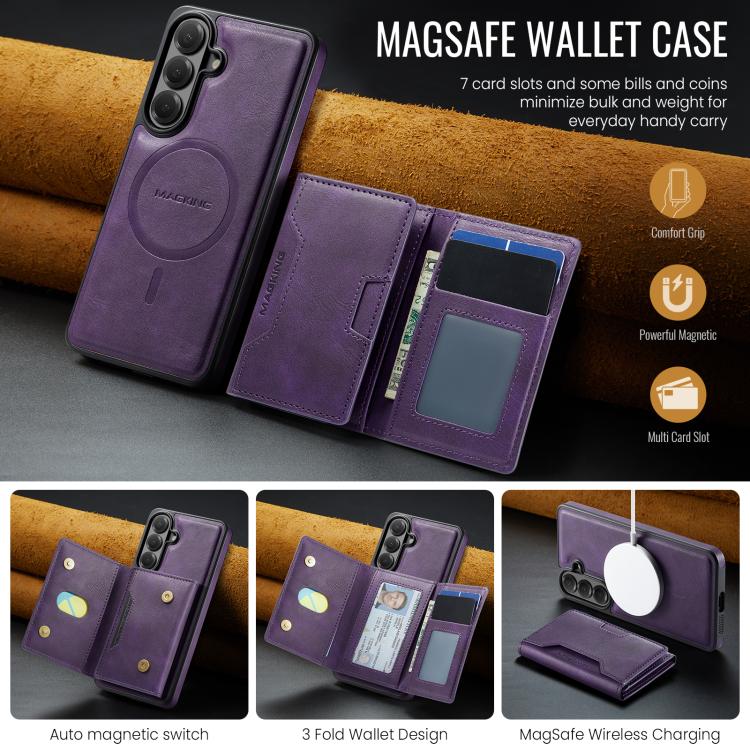 For Samsung Galaxy S26+ 5G MAGKING K4 Series MagSafe RFID Tri-fold Card Bag Detachable Phone Case