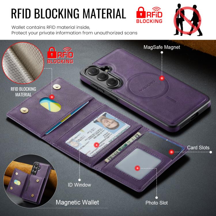 For Samsung Galaxy S26+ 5G MAGKING K4 Series MagSafe RFID Tri-fold Card Bag Detachable Phone Case