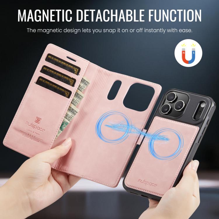 For iPhone 17 Pro Max AutSpace A05 2 in 1 Retro Calf Texture MagSafe Magnetic Phone Case
